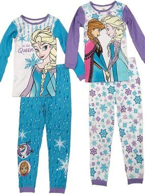 Disney Girl's 4-Piece Frozen Cotton Sleepwear Set (Blue, 6X)